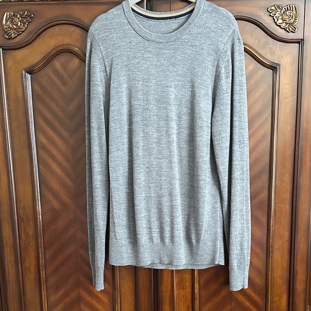 Lucky Brand Heather Gray Long Sleeve Merino Wool Sweater